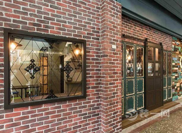 小型餐饮店装修效果图 复古的红砖绿瓦工业风格设计
