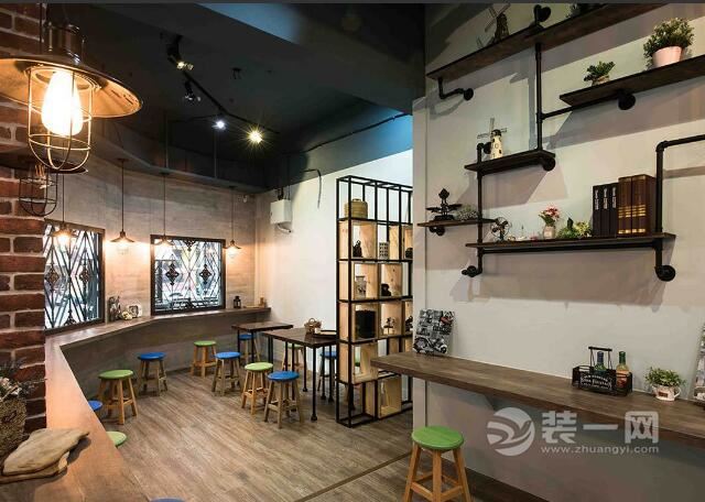小型餐饮店装修效果图 复古的红砖绿瓦工业风格设计