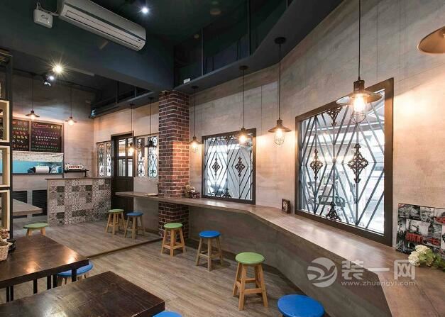 小型餐饮店装修效果图 复古的红砖绿瓦工业风格设计